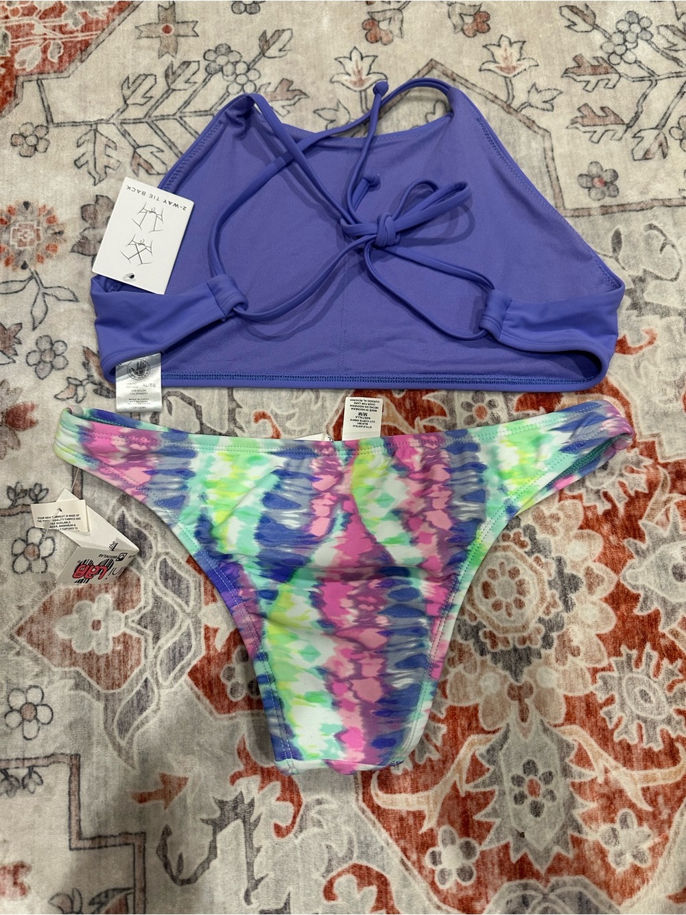 Body Glove Purple High-Neck Bikini Top with Multicolor Tie-Dye Bottom - Picture 2 of 2